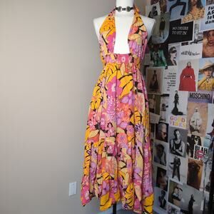 Floral Halter Neck Maxi Dress Boho Summer